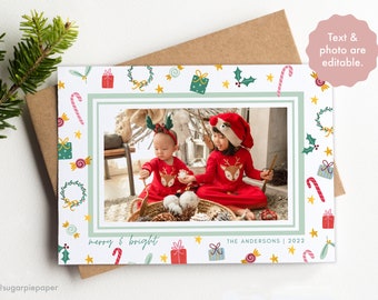 Photo Christmas Card Template, Family Holiday Card Template, Christmas Card Printable, Digital Download Christmas Card