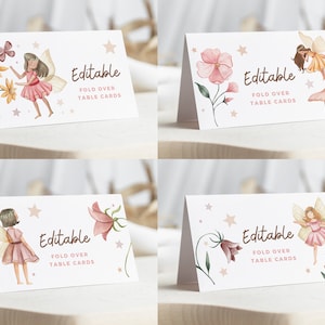 Décorations sur le thème des fées, carte de table d'anniversaire, cartes de nom d'anniversaire, étiquettes de nourriture pour le thé, signe de nourriture féerique, décorations pour le thé,