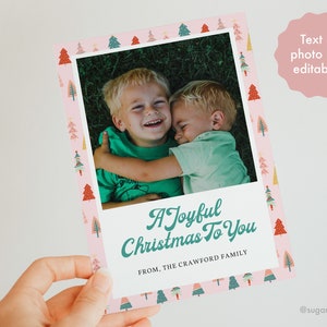 Download digital de cartão de árvore de Natal, modelo de cartão com foto de férias, cartões de férias divertidos, cartão de Natal editável, cartão de Natal com foto para impressão