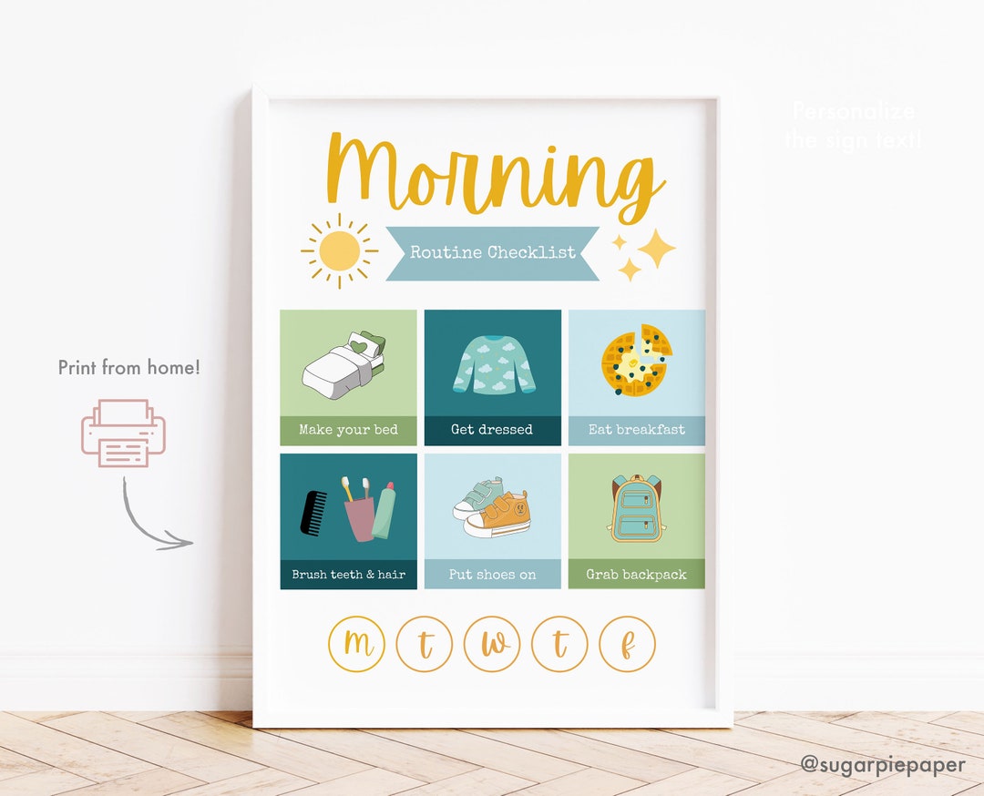 Morning Routine Chart for Kids Printable, Children Daily Schedule ...
