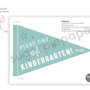 First Day Kindergarten Flag Printable Back to School Pennant - Etsy