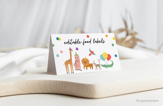 Editable Food Cards, Buffet Cards,Safari Birthday Decorations,Birthday Table Card,Editable Name Labels,Table Tent Cards,Kids Birthday Decor