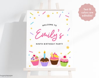 Birthday Party Welcome Sign, Kids Birthday Party Decorations, Cupcake Party, Girl Birthday Party Decoration, Baking Birthday Party