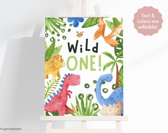 Wild One Birthday Poster, Dinosaur First Birthday Banner, Dinosaur Kids Birthday, Dino Party Decorations, Dinosaur Birthday