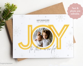 Photo Holiday Card Template, Simple Christmas Card, Holiday Photo Cards Template, Add Your Own Photo, 100% Editable, Instant Download