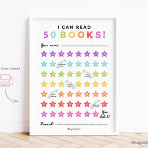 Gráfico de lectura para niños, Gráfico de estrellas para niños, Registro de lectura de verano, Gráfico de lectura de verano, Plantilla de escuela en casa, Gráfico de desafío de lectura imprimible