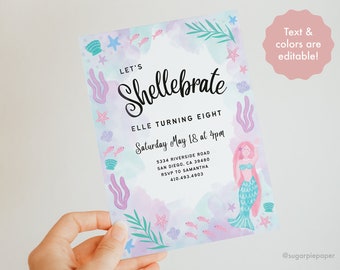 Mermaid Theme Birthday Invitation, Under The Sea Birthday Party, Birthday Girl Invitation, Mermaid Editable Birthday Invitation