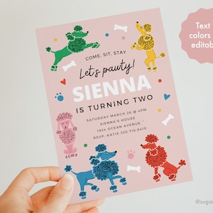 Puppy Party Invitation, Poodle Party, 2nd Birthday Invitation, 2nd Birthday, Pawty Birthday Invite, Puppy Party Printable, Lets Pawty image 1