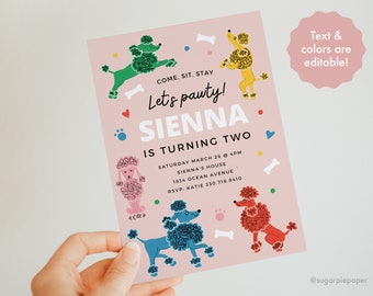 Puppy Party Invitation, Poodle Party, 2nd Birthday Invitation, 2nd Birthday, Pawty Birthday Invite, Puppy Party Printable, Lets Pawty