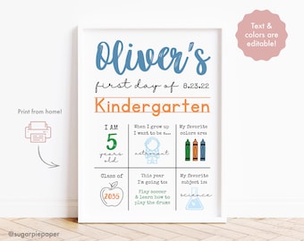 First Day Of School Sign Reusable, Back To School Printable, Editable Chalkboard Sign, First Day Of Kindergarten Prop, First Day As Teacher