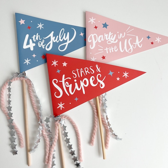 4th of July Pennant Flag, 4th of July Photo Props, 4th of July Kids Printable, 4th of July Party Decor, Party in the USA, Instant Download