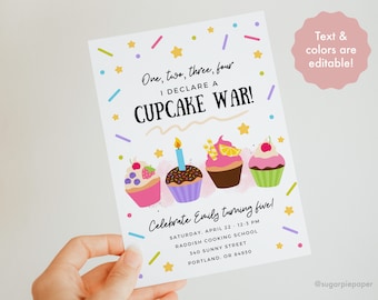 Invito di compleanno cupcake, festa di compleanno di dolci, invito di compleanno ragazza stampabile, invito di compleanno di cucina per bambini, download istantaneo