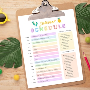 Bearbeitbarer Kinderzeitplan, Kindersommerzeitplan, Sommerprogramm, Sommerplan für Kinder, Sommerplan für Kinder druckbar