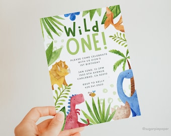 Dinosaur Birthday Invitation, Wild One Birthday Invitation, First Birthday Invitation,Dino Birthday Invites,Dinosaur Party,Dinosaur Birthday