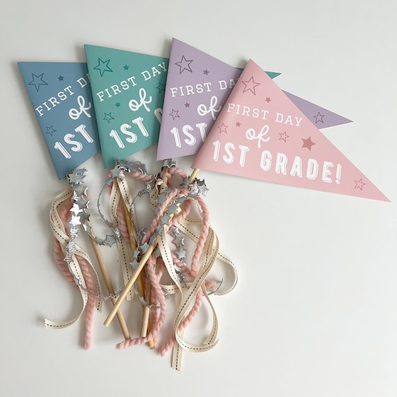 Back to School Printable Sign, Pennant Flag Mockup, First Day of 1st Grade, Back to School Digital Download,Printable Pennant Flags for Kids