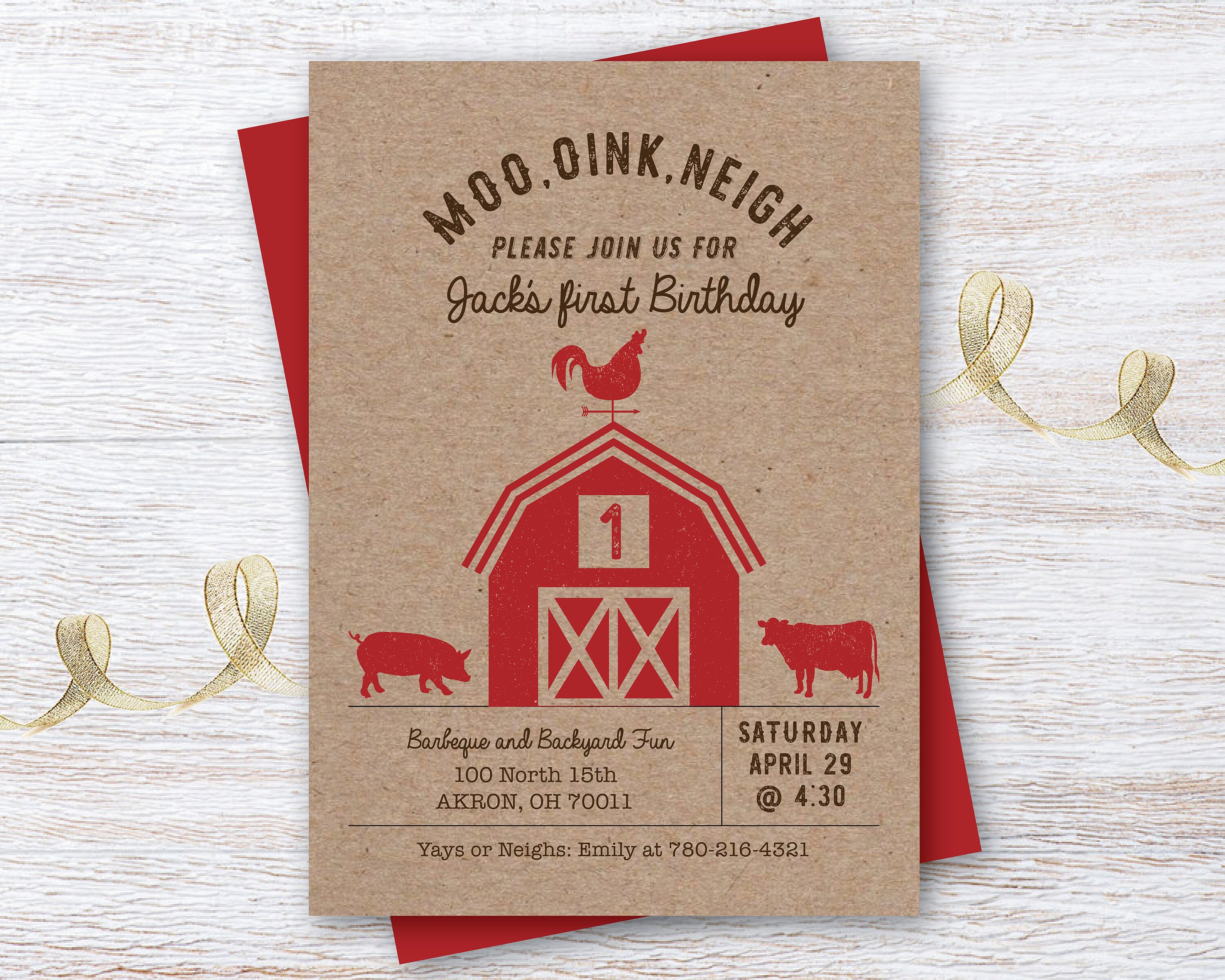 Barnyard Birthday Invitation Kids Party Farm Animals Pig Etsy