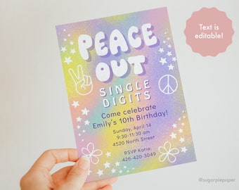Peace Out a cifre singole Im 10 Invito, Invito di compleanno di 10 anni, Festa di compleanno Tween, Compleanno di Peace Out, Invito di compleanno ragazza
