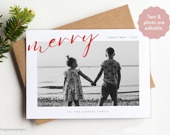 Christmas Photo Card, Editable Christmas Card, Printable Holiday Card with Photo, Instant Download Christmas Card, Family Photo Cards