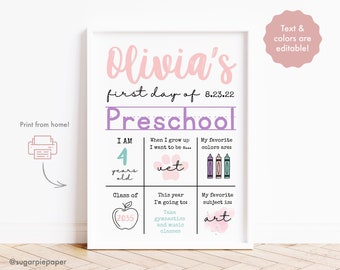 First Day of Preschool Sign Printable,First Day of School Milestone Board,Chalkboard Milestone,School Photo Prop,Preschool 1st Day of School