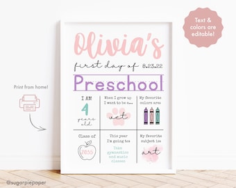 First Day of Preschool Sign Printable,First Day of School Milestone Board,Chalkboard Milestone,School Photo Prop,Preschool 1st Day of School