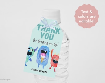 Monsters Gift Tags, Our Little Monster, Kids Birthday Party, 2x3.5in, Instant Download, Canva Template, Print from Home