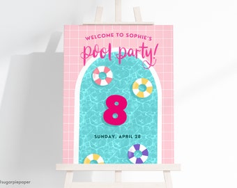 Pool Party Decor, Pool Party Birthday, Summer Birthday Party, Swimming Party, Summer Party Decor, Girl Party Decoration, Party Poster