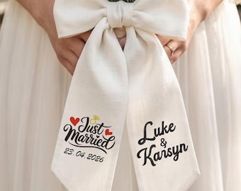 Cinta de lino bordada a mano para bodas, envoltura personalizada para ramo, regalo de recuerdo para la novia, accesorios de boda, cinta floral para bodas