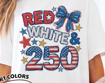 Camiseta Comfort Colors del 250 aniversario, camiseta roja, blanca y 250, camiseta del 4 de julio, camiseta patriótica preppy, camiseta de Estados Unidos, camiseta con la bandera.
