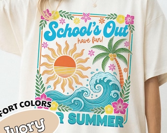 Camiseta Retro School's Out for Summer Comfort Colors®, Feliz último día de clases, camiseta de vacaciones de verano para maestros