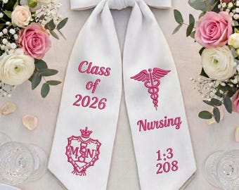 Banda para ramo de graduación bordada a medida, cinta para ramo de flores personalizada para graduados de enfermería, cinta con nombre para graduación, regalo de recuerdo bordado