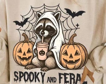 Halloween Raccoon Sweatshirt,Halloween Sweater,Halloweene Sweatshirt,Spooky Season Hoodie,Ghost Sweatshirt,Raccoon Lover Shirt