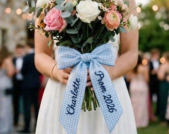 Banda bordada para ramo de pareja de graduación, cinta de graduación de la clase de 2026, monograma con nombre personalizado, decoración personalizada para parejas, regalo de graduación para ella.