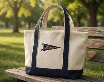 Embroidered Custom College Pennant Canvas Tote Bag, School Spirit Canvas Tote, Custom College Team Bag, Graduation Gift