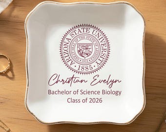 Plato para anillos de graduación con logo universitario personalizado, regalos de graduación con logo universitario personalizados para ella, promoción de 2026.