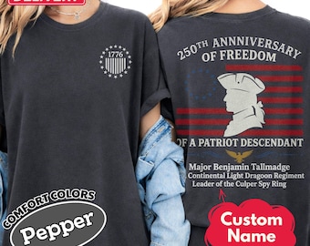 Personalized Descendant of a Patriot Shirt, Comfort Colors Vintage Wash, 250th Anniversary Tee, Custom Revolutionary War Ancestor Gift