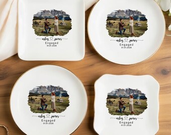 Plato para anillos con retrato personalizado para propuesta de matrimonio, regalo de compromiso para ella, adorno para prometidos, porta anillos personalizado con foto de pareja, recuerdo de compromiso