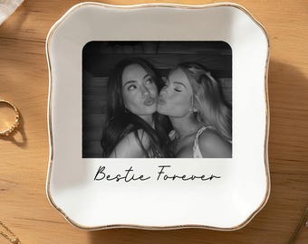 Plato para anillos personalizado con foto de mejores amigas, regalo de boda, plato para joyas personalizado, regalo de cumpleaños para tu alma gemela, regalos para mejores amigas