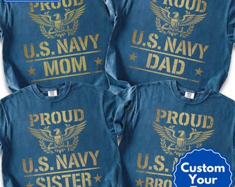 Camisetas familiares orgullosas de la Marina de EE. UU. Camiseta personalizada de la familia de los marines militares Camiseta de entrenamiento Camiseta de graduación de la orgullosa mamá de la Marina