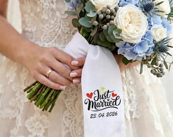 Cinta de lino bordada a mano para bodas, envoltura personalizada para ramo, regalo de recuerdo para la novia, accesorios de boda, cinta floral para bodas
