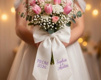Banda bordada para ramo, cinta con monograma personalizado, cinta de lino, banda para ramo de pareja, banda de boda personalizada, regalo para ella.