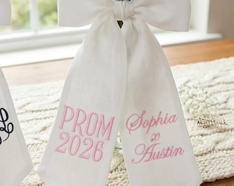 Cinta bordada para ramo de pareja de graduación, banda para ramo con nombre de graduación, cinta con monograma personalizado, regalo para ella.