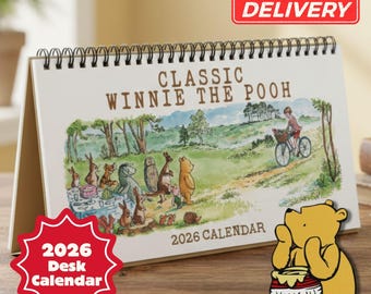 Desk Calendar 2026 Classic Winnie the Pooh Quotes, Pooh Bear Calendar, Vintage Hundred Acre Wood Calendar, Disney Home Decor, Gift for Fan