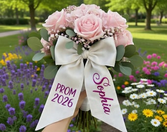 Banda bordada para ramo de pareja de graduación, banda con nombre para ramo de graduación, cinta con monograma personalizado, regalo para ella.