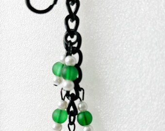 Emerald Green Beaded Keychain: Black Chain Bag Charm