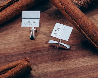 Personalized Silver Cufflinks – Engraved Wedding Gift for Men, Groom, Dad