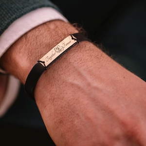 Personalized Gold Bracelet for Dad – 14K Gold Plate, Engraved Leather Gift for Him