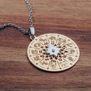 Collier zodiaque personnalisé - Pendentif carte en plaqué or avec breloque étoile du Nord