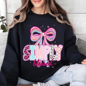 Simply Blessed Coquette Png, Retro Christian Png, Faith png, Christian Coquette PNG, Religious Png, Bible Verse Png, Bow Png, Pink Coquette