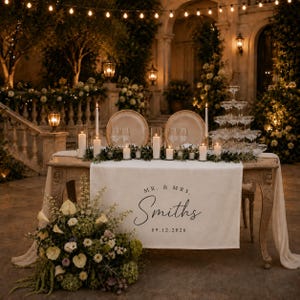 Personalized Wedding Table Runner, Custom Linen Sweetheart Table Sign, Rustic Reception Decor