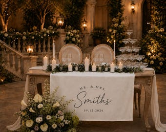 Personalized Wedding Table Runner, Custom Linen Sweetheart Table Sign, Rustic Reception Decor
